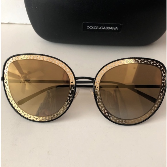 Dolce Gabbana Black Gold DG2225 Oval Metal Lace Mirror  Sunglasses main image 7